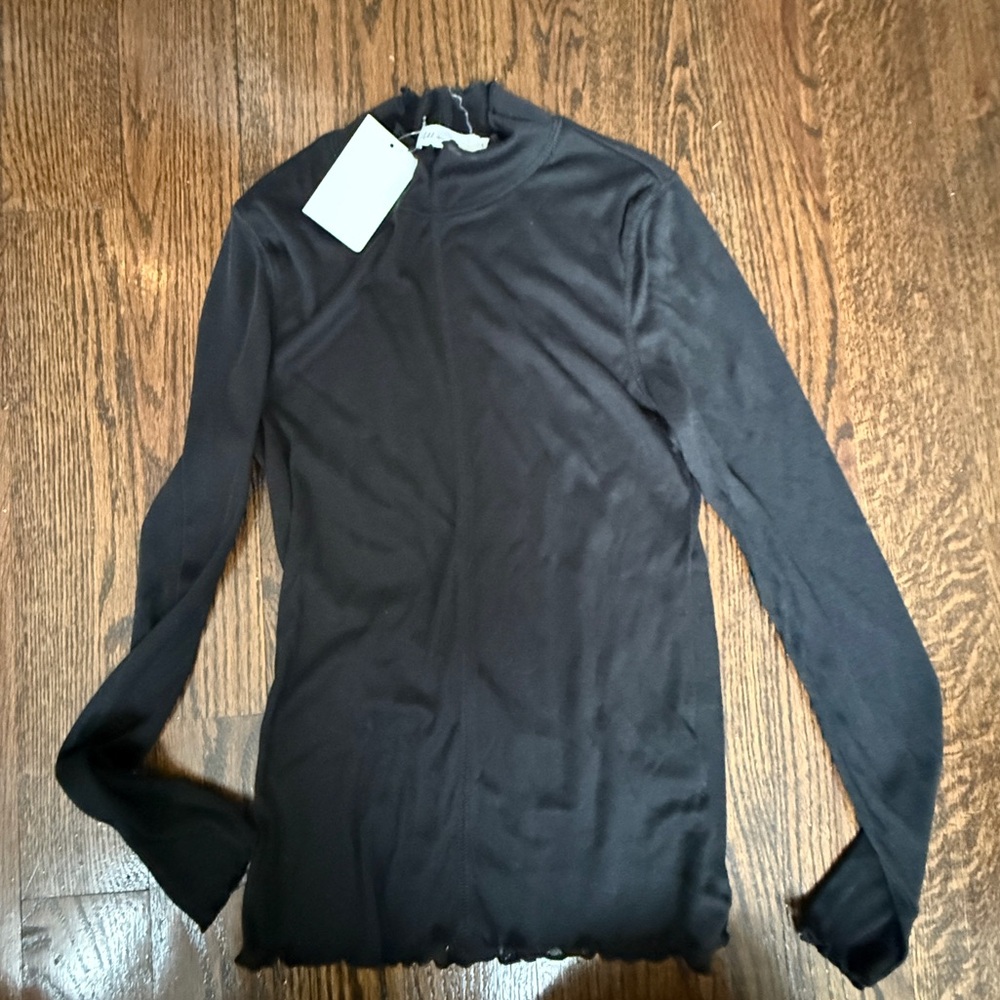 Chic Black Long Sleeve Top all in favor see through turtle neck sz S